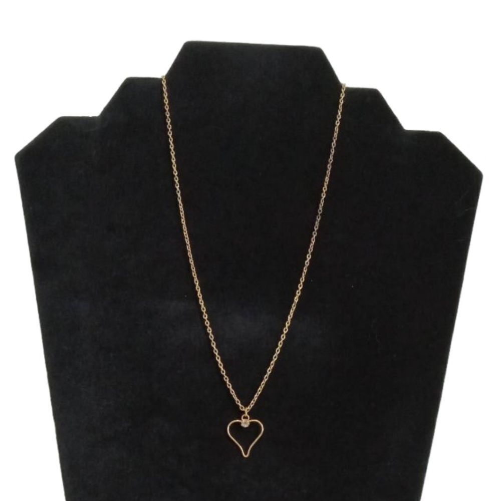 Gold Toned Open Heart Shaped Pendant Lightweight Dainty Single Strand Necklace